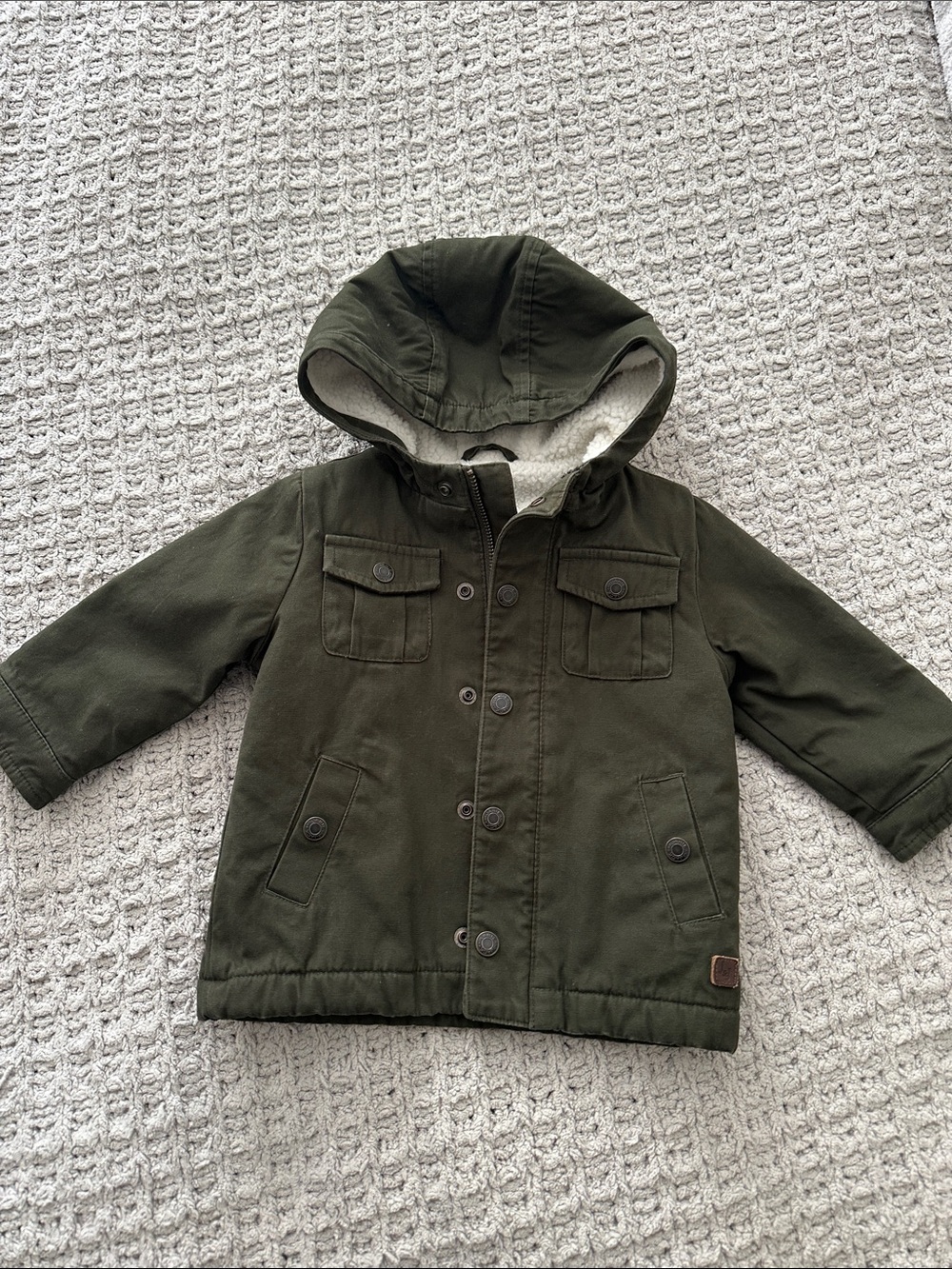 Janie and Jack Olive Green Hooded Sherpa-Lined Kids Coat